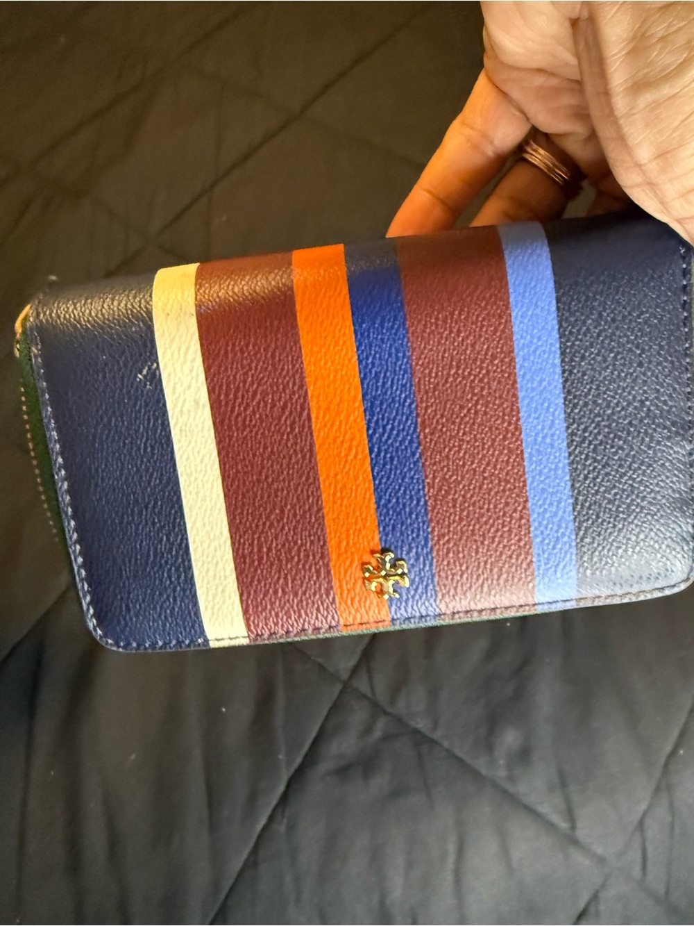 Tory Burch Perry Stripe Zip-Around Wristlet Wallet